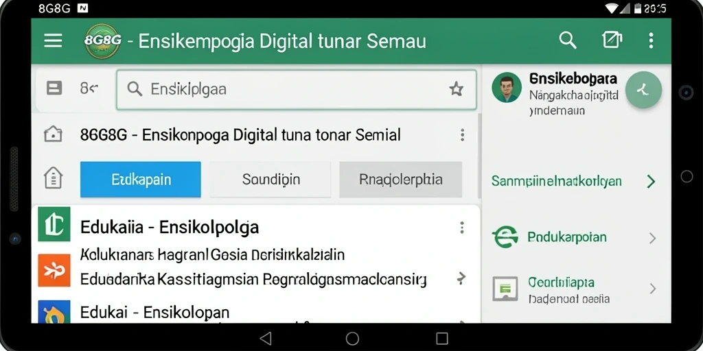 Tampilan antarmuka aplikasi Ensiklopedia 8G8G yang menarik dan interaktif.