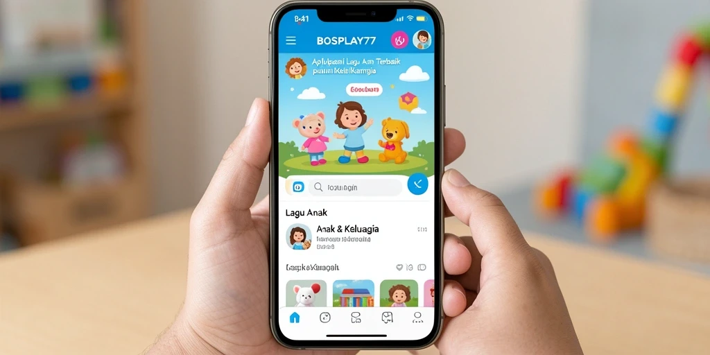 Antarmuka ramah anak dari aplikasi BOSPLAY77 dengan berbagai lagu.