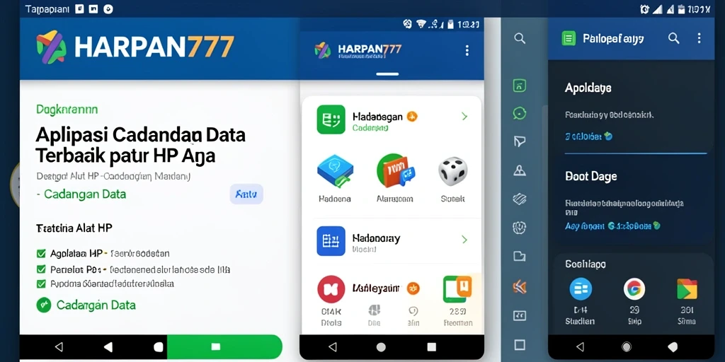 Tampilan utama aplikasi HARAPAN777 yang menampilkan antarmuka cadangan data.