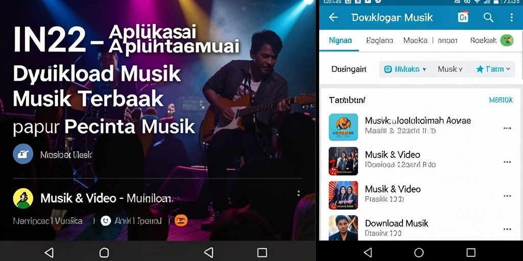 Tampilan antarmuka aplikasi IN22 yang sederhana dan menarik untuk Download Musik.