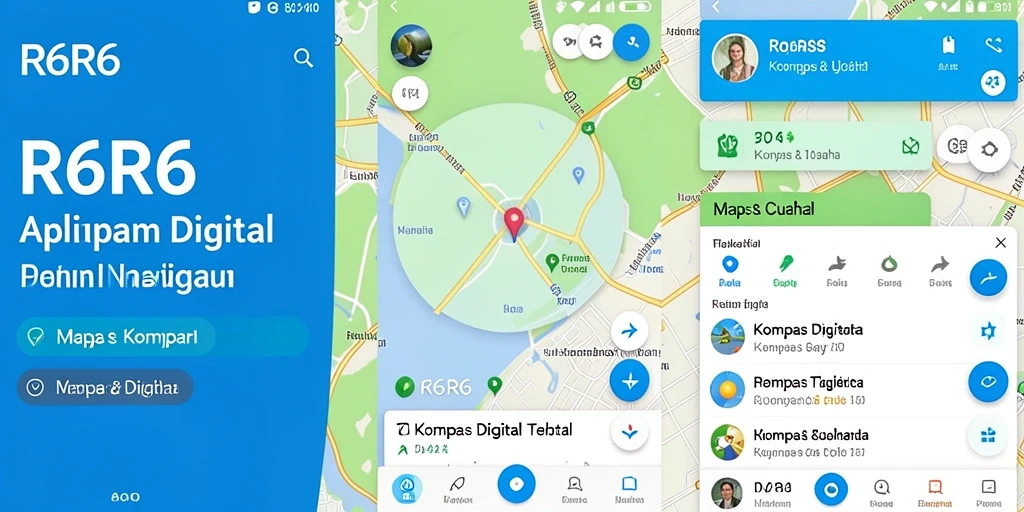 Tampilan antarmuka kompas digital R6R6 yang modern dan user-friendly.