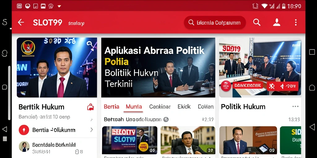 Antarmuka aplikasi SLOT99 menampilkan berita politik hukum terkini.